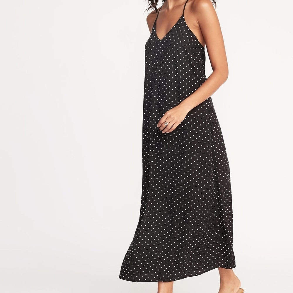 Old Navy Black and White Polka Dot Midi Slip Dress